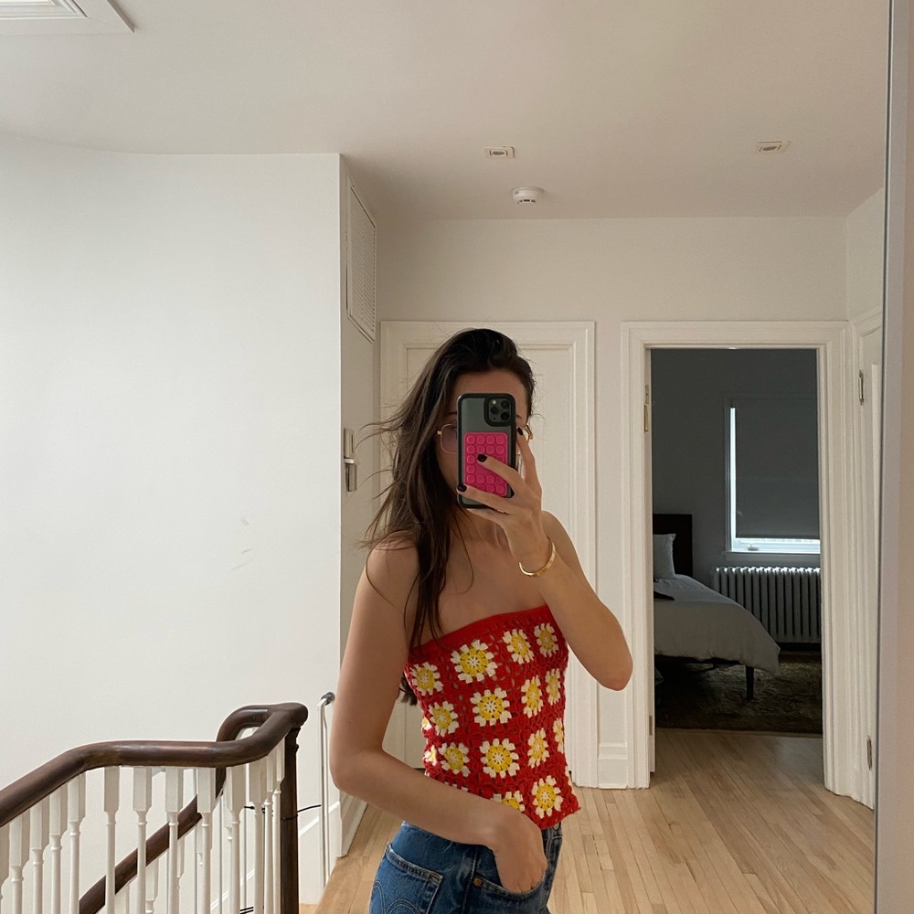Floral Strapless Tube Top OR mini skirt - Red and Yellow